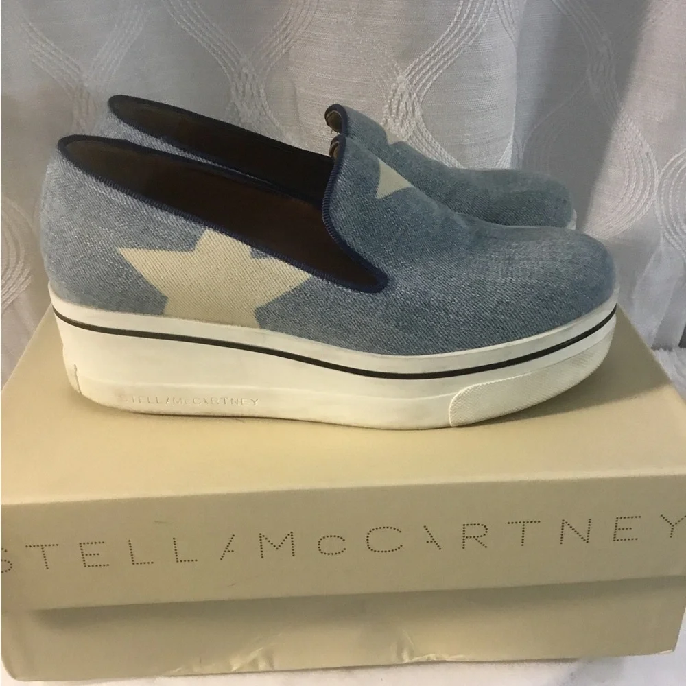 Stella McCartney Denim Blue Star Platform Slip-Ons